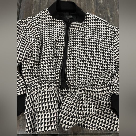 GRACIA gorgeous black and white woven jacket with an elastic waist. Sz M - Picture 7 of 10